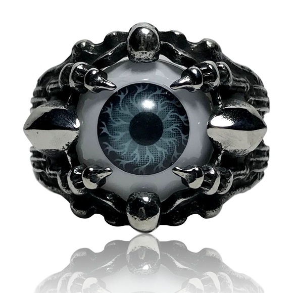 Mechanical Robotic Grim Reaper Gray Evil Eye Ring - Picture 2 of 3